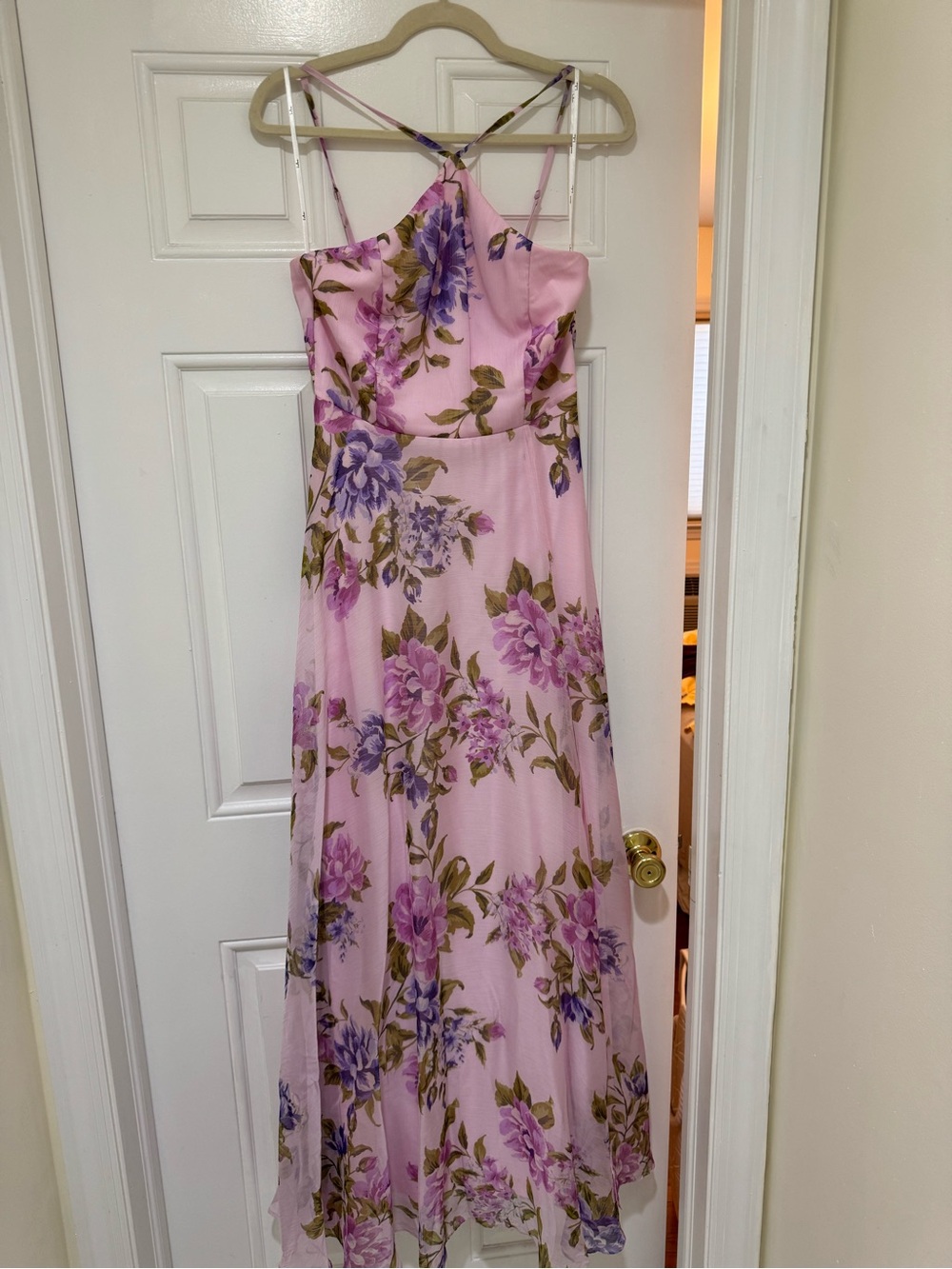 Pink/purple Weddimg Guest Dress-  Floral Spaghetti-Strap Maxi Dress